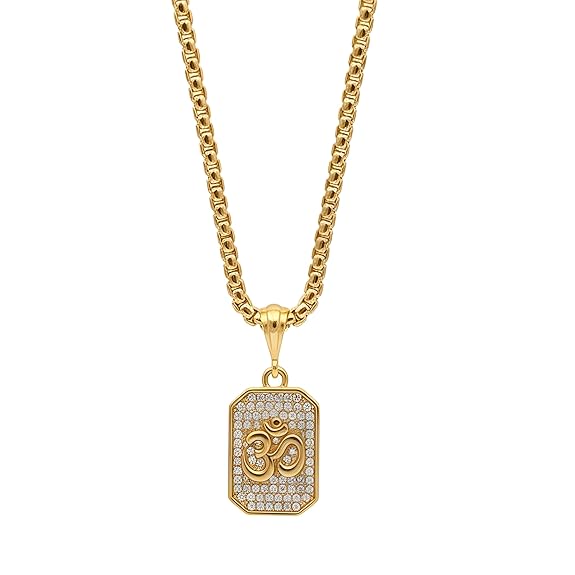 Gold Plated Om Diamond Pendant and Chain