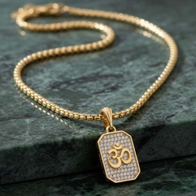 Gold Plated Om Diamond Pendant and Chain