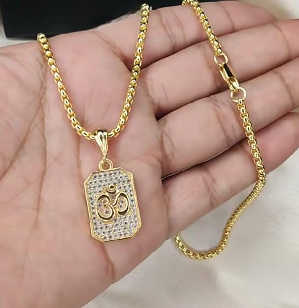 Gold Plated Om Diamond Pendant and Chain