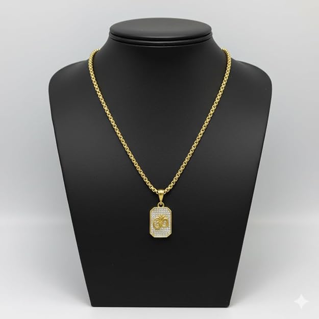 Gold Plated Om Diamond Pendant and Chain