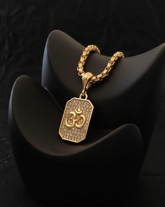 Gold Plated Om Diamond Pendant and Chain